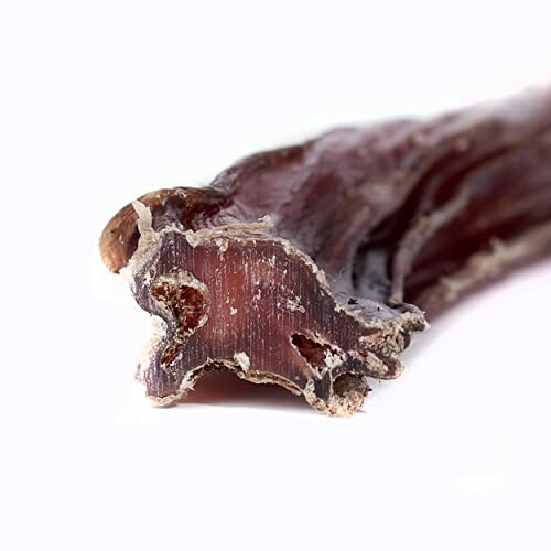 Close-up of a dried meat strip on a white background